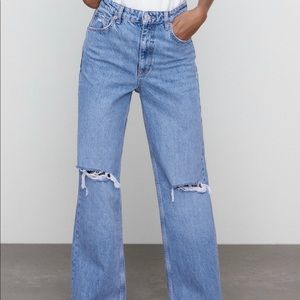 Zara Wide Leg Full Length Ripped Jeans
